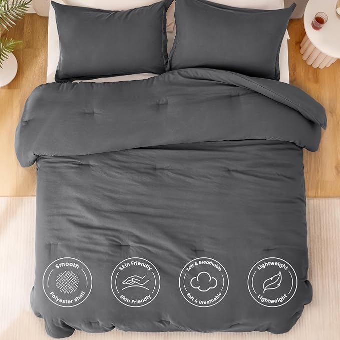 Love's cabin Dark Grey King Size Comforter Set, 3-Piece Prewashed Bed Set - Image 3