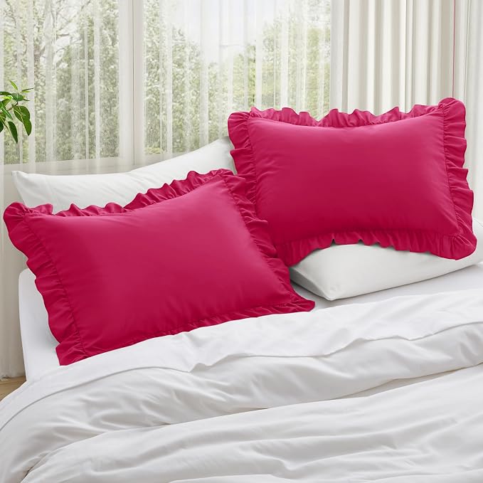 KKJIAF Ruffle Pillow Cases Queen Size Set of 2, Ruffled Pillow Covers - Image 2