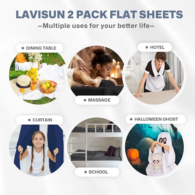Lavisun Twin Flat Sheets Only, 2 Pack Soft Brushed Microfiber Bedding Sheets - Image 6