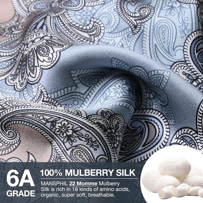 MANSPHIL Blue Grey Paisley 100% Silk Pillowcase Floral Queen Size, Vintage - Image 2