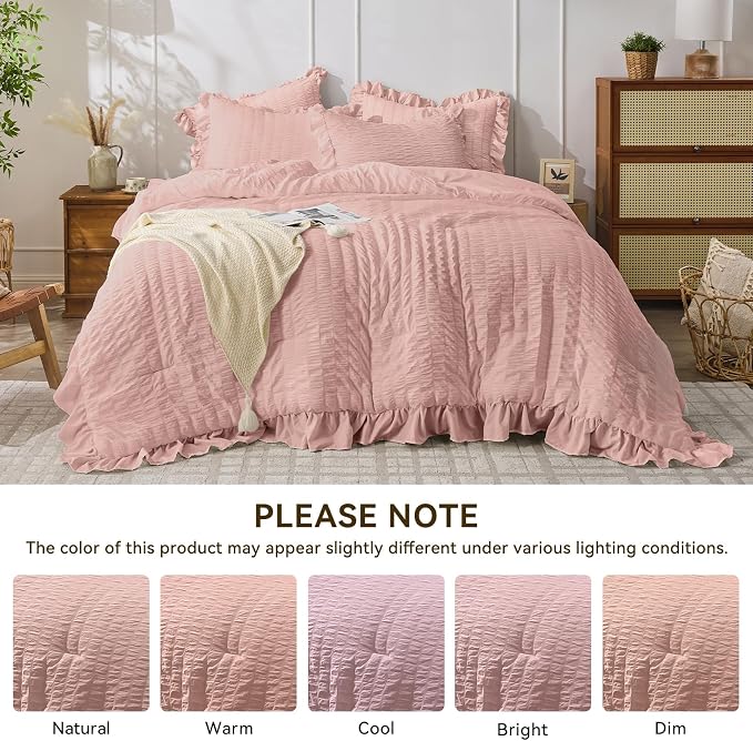 JOLLYVOGUE King Size Comforter Set, 3 Pieces Rose Gold Seersucker Comforters - Image 8