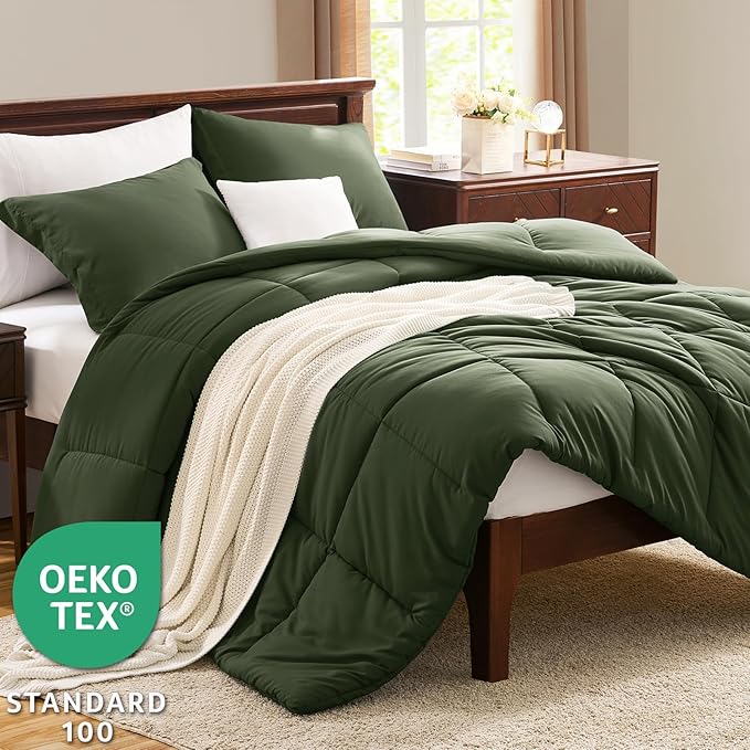 CozyLux Twin/Twin XL Comforter Set Olive Green - Image 3