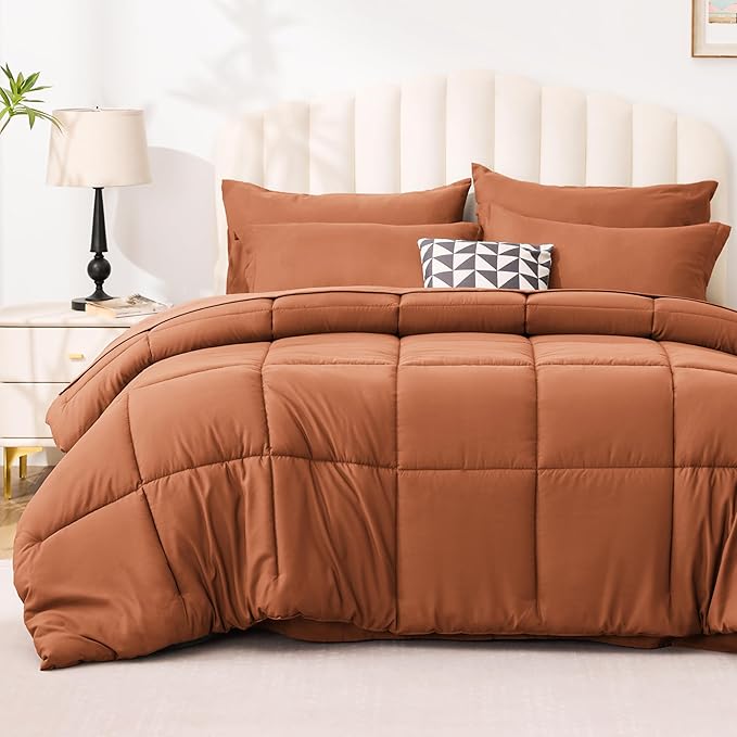 Love's cabin Twin Comforter Set Burnt Orange, 5 Pieces Twin Bed in a Bag by Lovescabin