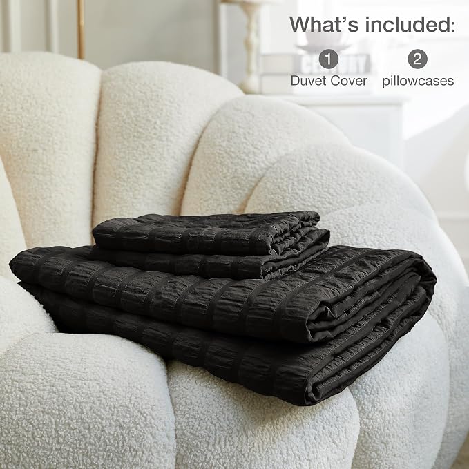 JELLYMONI Black Duvet Cover Twin Size, Soft Breathable Seersucker Duvet Cover - Image 6