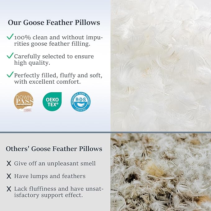 COZSINOOR Goose Feather Pillows Queen Size Set of 2 - Image 6