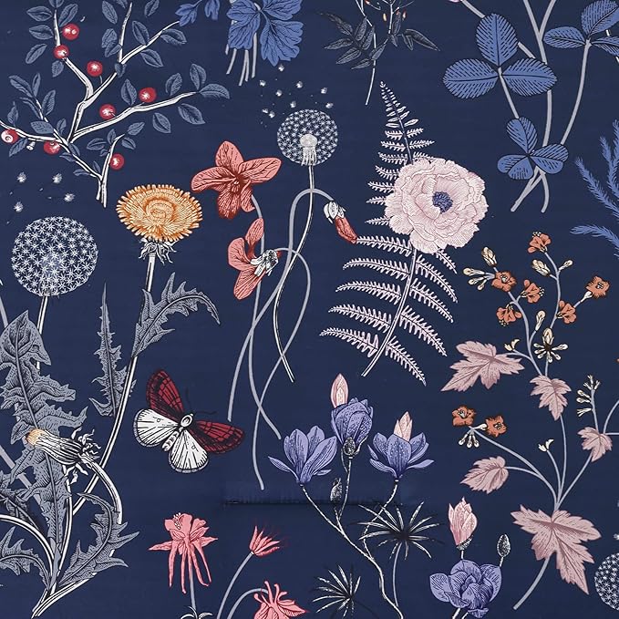 Yiran King Size Comforter Set, 7 Pieces Navy Blue Floral Soft Bedding Sets - Image 4