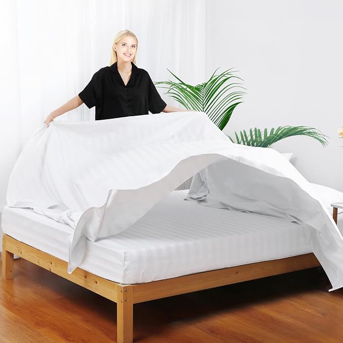 Flat Sheet Only Full Size, 400 TC 100% Egyptian Cotton Flat Sheet Striped - Image 6