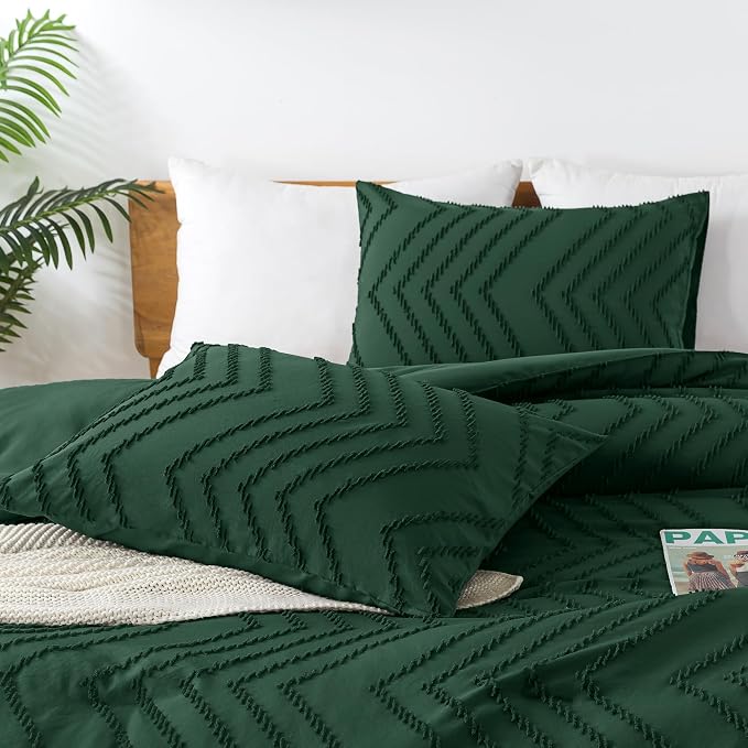 Andency Emerald Green Comforter Set Full Size, Boho Dark Green Soft Warm - Image 4