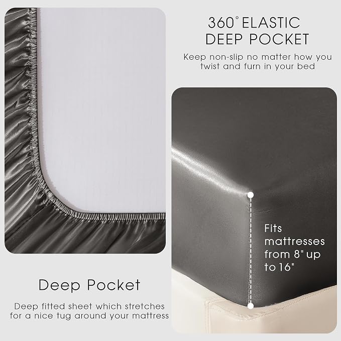 FreshCulture Satin Sheets Queen Size Bed Set- 4 Piece Luxury Soft Silky Queen - Image 4