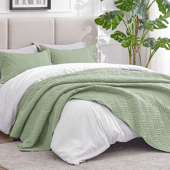 Love's cabin Quilts for Full Bed Sage Bedspreads Bedding Set - Image 2