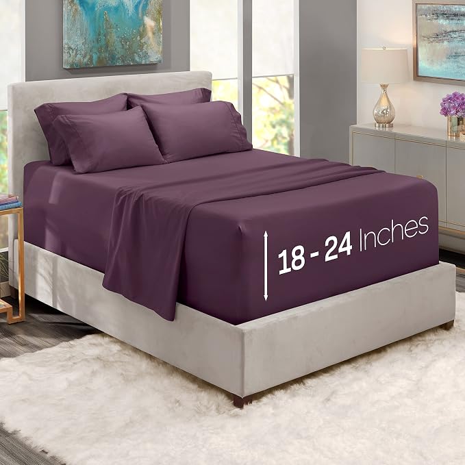 Hearth & Harbor Luxury Soft 6 Piece Bed Sheet Set Extra Deep Pocket Fitted - Image 2