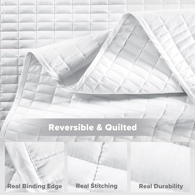 Comfort Spaces White Oversized King Quilt Set 120"x118" Bedspread Quilted - Image 6
