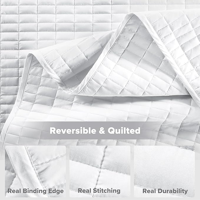 Comfort Spaces White Oversized Queen Quilt Set 102"x118" Bedspread Quilted - Image 6