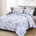 WONGS BEDDING Blue Quilt Set Full Size, 3 Pieces Botanical Bedspreads Set by WONGSBEDDING