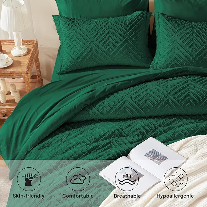 Zzlpp Twin Comforter Set 5 pieces, Emerald Green Tufted Bed in a Bag - Image 3