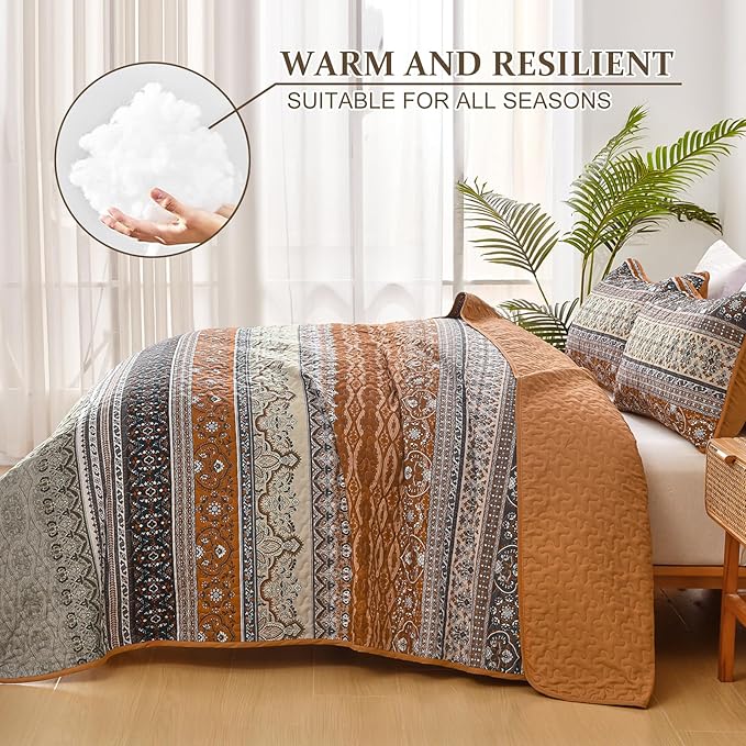 WONGS BEDDING Boho King Quilt Set, Fall Lightweight Bed Decor Bedspread - Image 4