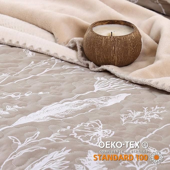 JANZAA Quilt King Size Oatmeal Quilt Bed Spread Boho Quilt - Image 2