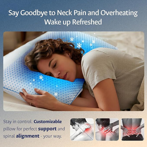 Adjustable Cooling Gel Memory Foam Pillows Queen Size - Image 2
