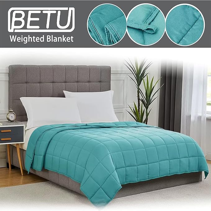 Teal Weighted Blanket for Adults 25lbs, Cal King Cooling Heavy Throw Blanket - Image 3