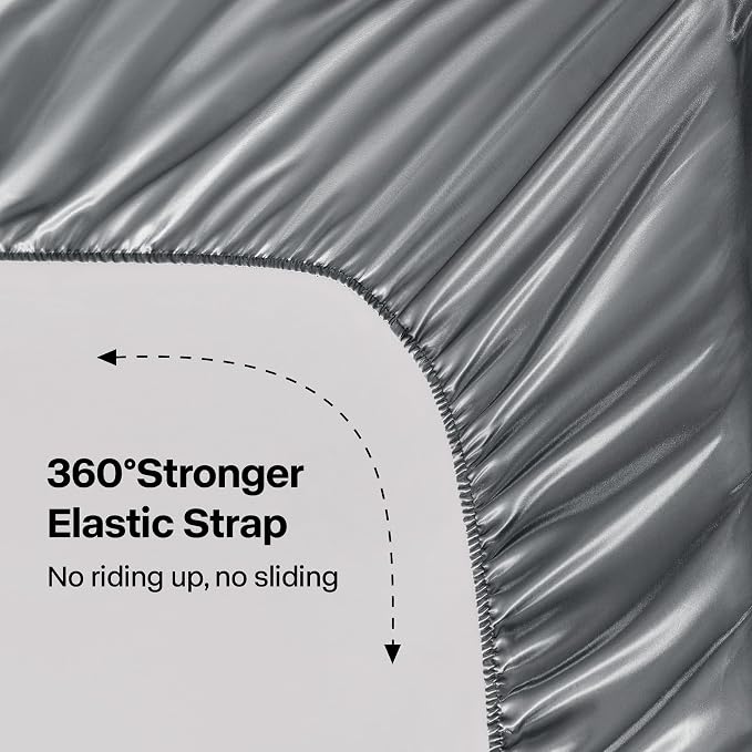 BEDELITE Satin Sheets Full XL Size Bed Set, Luxury Soft Dark Grey Silky Sheets - Image 4