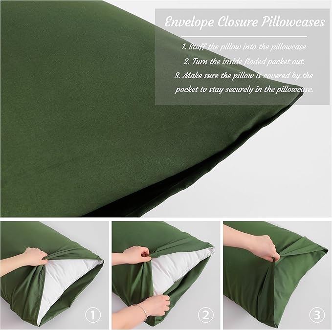 NTBAY Queen Pillow Cases Set, 2 Pack Brushed Microfiber 20x30 Inches, Olive - Image 5