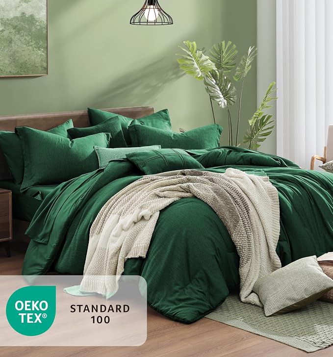 Monbix Full Size Comforter Set, Emerald Green Bedding Comforter - Image 5
