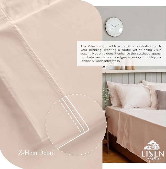 Linen Home 100% Cotton Percale Sheets King Size, Sand Shell, Deep Pocket - Image 3