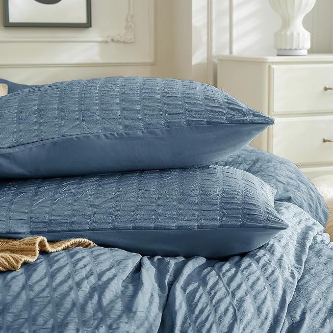 JELLYMONI Sierra Blue Duvet Cover Full Size, Soft Breathable Seersucker Duvet - Image 6