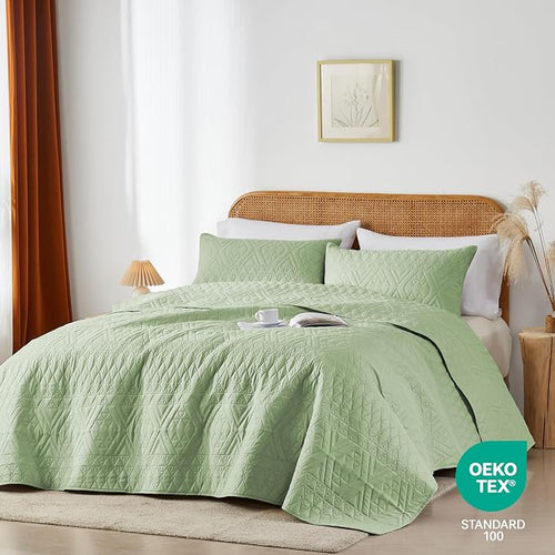akkialla King/Cal King Size Quilt Bedding Set, Sage Green Lightweight - Image 2