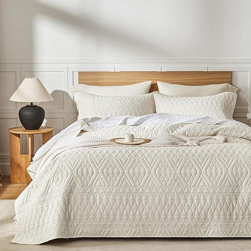 akkialla Twin Quilt Set, Boho Style in a Solid Color, Cream Lightweight by akkialla