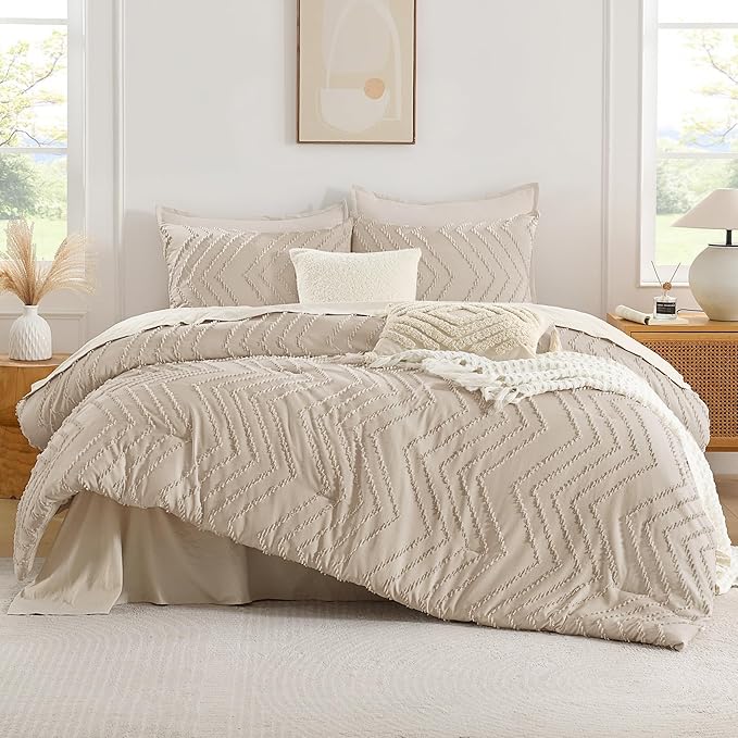 Andency Khaki Comforter Full Size, Boho Beige Soft Fluffy Tan Warm Lightweight - Image 2