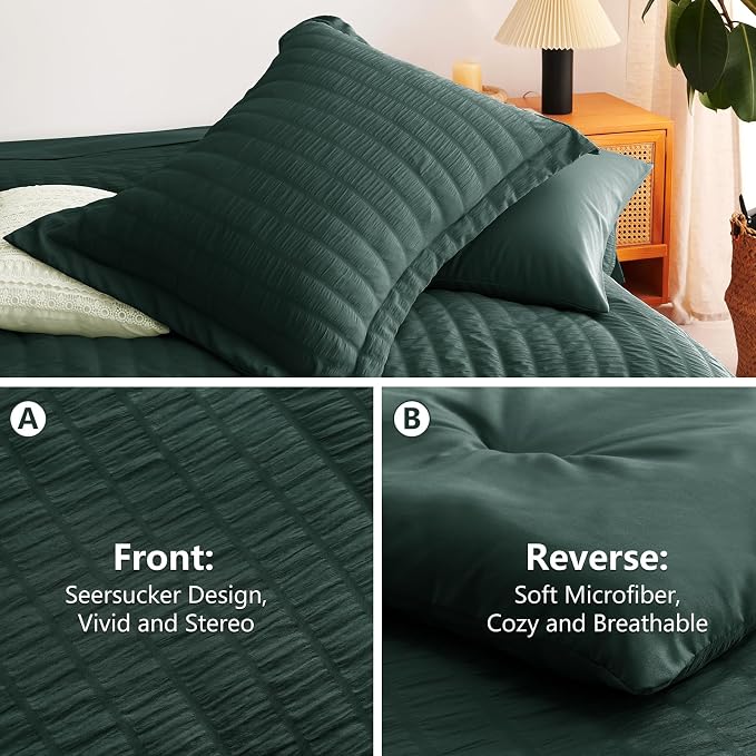 CozyLux Oversized Queen Comforter Set Forest Green Seersucker 7 Pieces 98x98 - Image 4