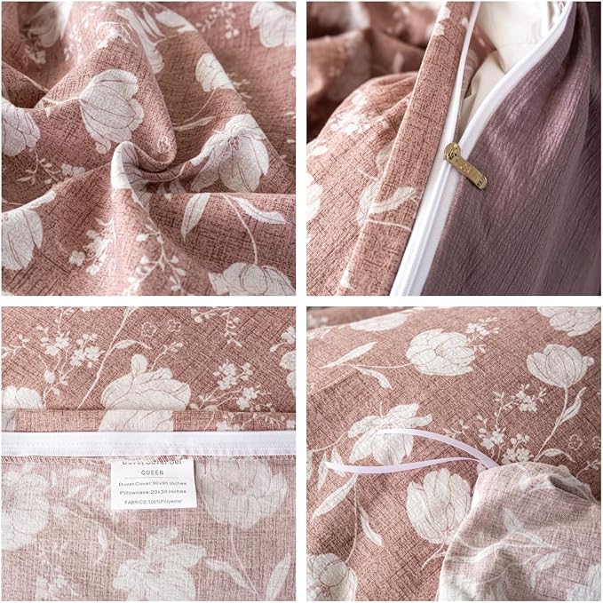 OAITE Purple Flower Twin Size Duvet Cover-3 Pieces Prewashed Cotton-Like - Image 4