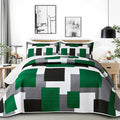 Tyrot 3 Piece Green Quilt Set King Size Green Black White Geometric Reversible by TyrotHomeDecor