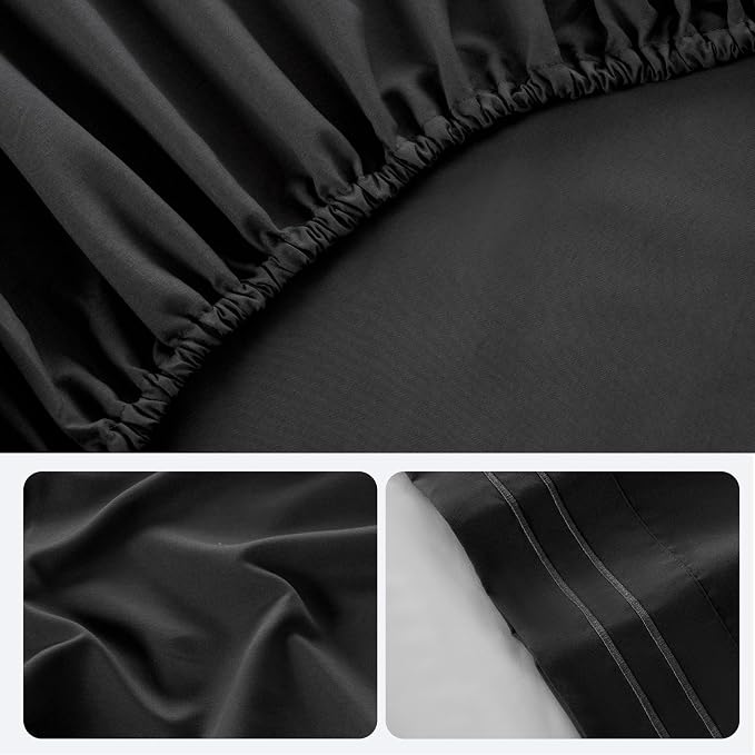 ROSE&RISY Black King Sheet Set, 4 Pieces Soft Bedding Queen Sheet Set, - Image 7