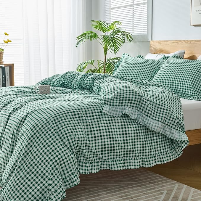 Gingham Duvet Cover King Size, 3 Pieces Soft Breathable Microfiber Plaid - Image 7