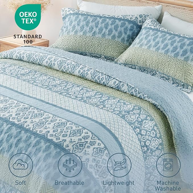 GOONE Queen Quilt Set 90"x90", Lightweight Washed Coverlet, Reversible Spring & - Image 3