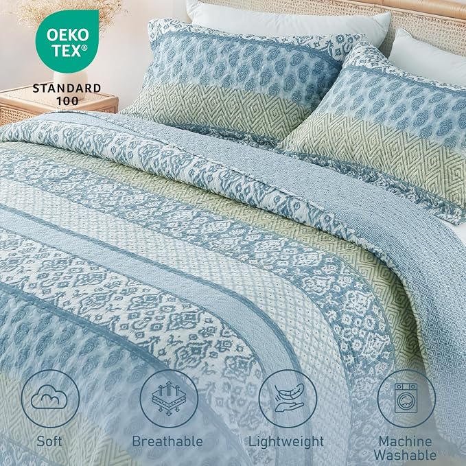 GOONE King Quilt Set 104"x90", Lightweight Washed Coverlet, Reversible Spring & - Image 3