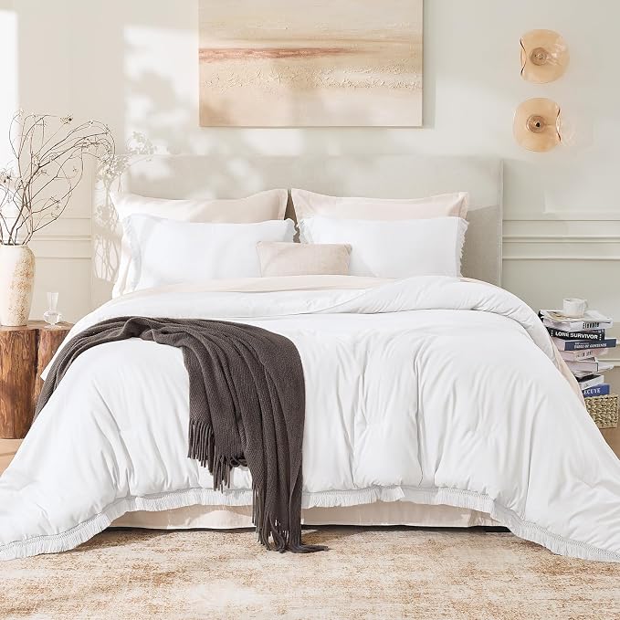 Andency White Comforter Set King Size, 3 Pieces Boho Lightweight Bedding - Image 2