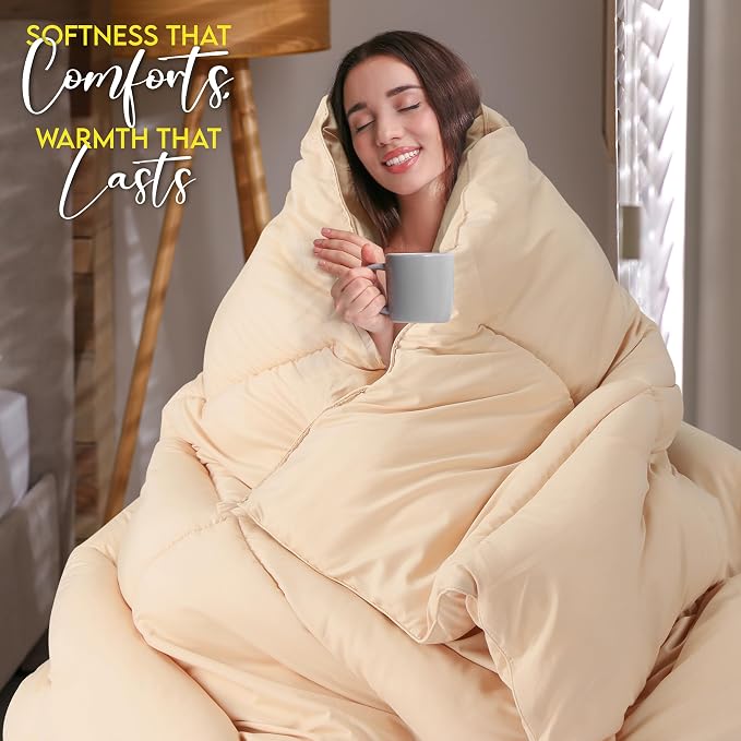 Utopia Bedding Queen Comforter Duvet Insert, Quilted Beige Comforter - Image 4