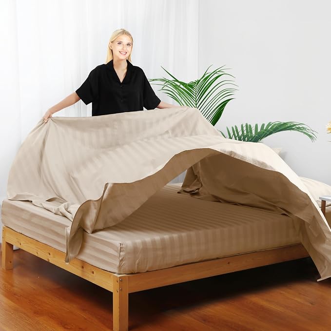 Flat Sheet Only Queen Size, 400 TC 100% Egyptian Cotton Flat Sheet Striped - Image 4