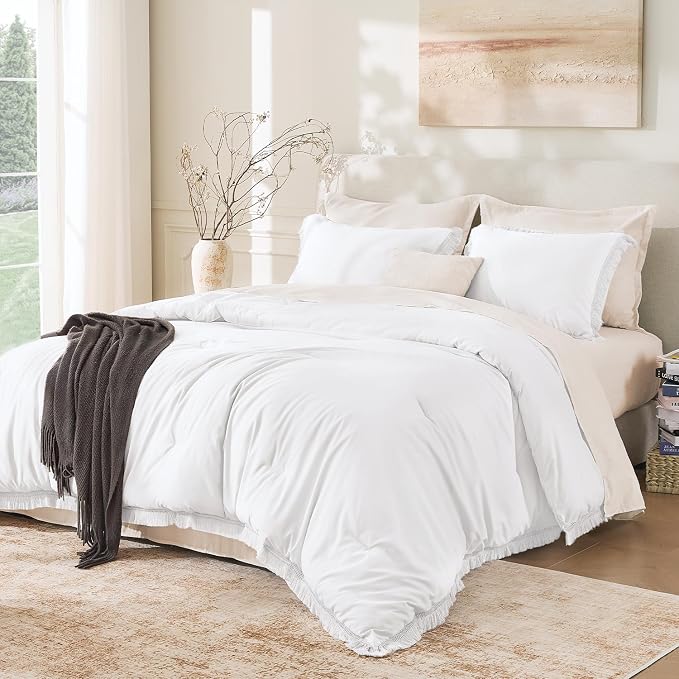 Andency White Comforter Set Full, 3 Pieces Boho Lightweight Bedding Comforters by Andency