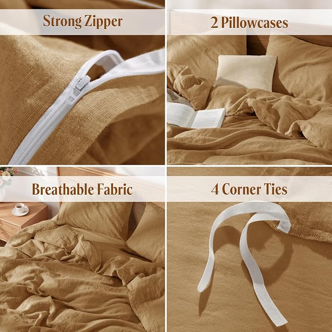 LBRO2M 100% France Linen Duvet Cover Set Full Size 3 Pcs Natural Flax Comforter - Image 5