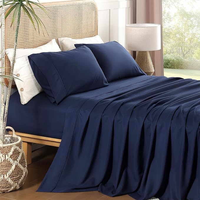 King Sheet Set 4 Piece, Wrinkle Free, Oeko-Tex Certified Bedsheets，Navy Blue by Dreava