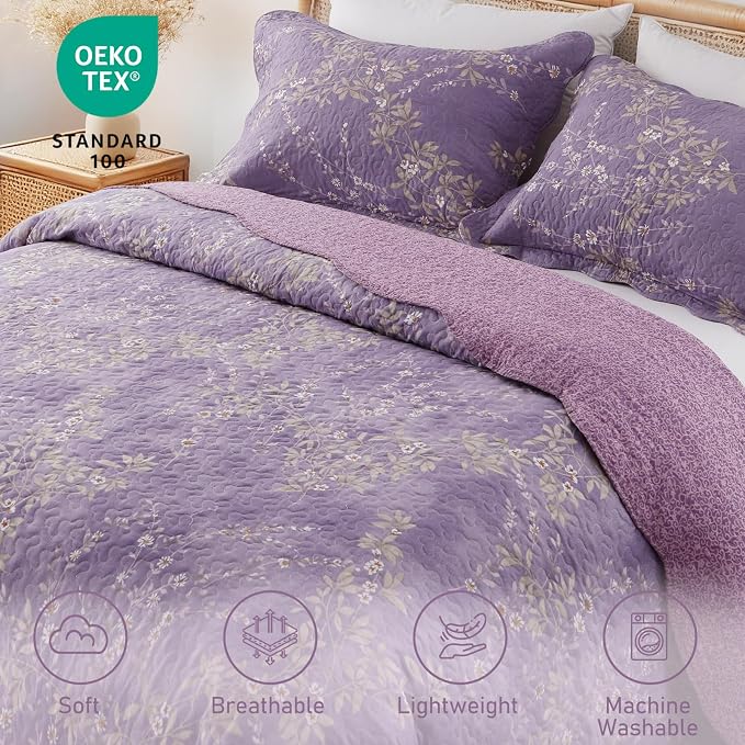 GOONE Twin Quilt Set 68"x86", Lightweight Washed Coverlet, Reversible Spring & - Image 3
