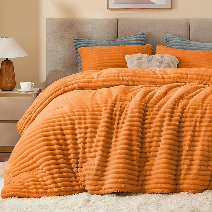 BEDELITE Fleece Twin Comforter Set -Super Soft & Warm Fluffy Burnt Orange by BEDELITE