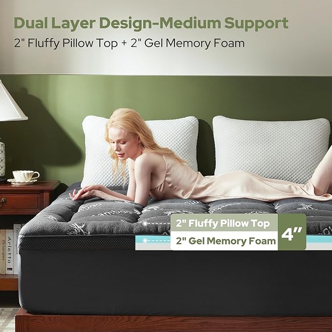 BEDLORE 4 Inch Memory Foam Mattress Topper Twin, 2-in-1 Dual Layer Design - Image 2