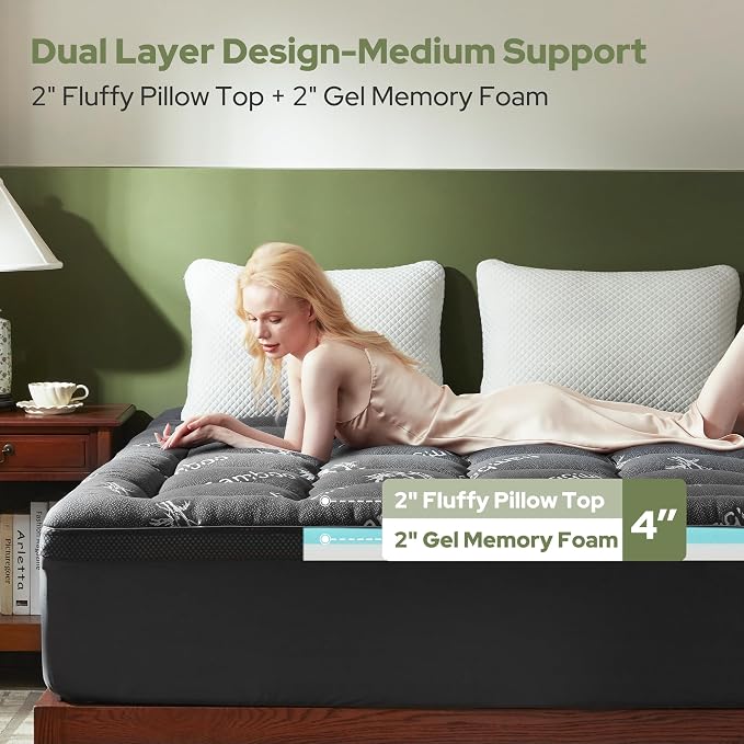 BEDLORE 4 Inch Memory Foam Mattress Topper Twin XL, 2-in-1 Dual Layer Design - Image 2