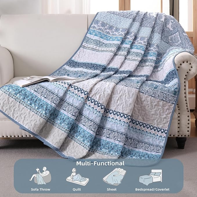 WONGS BEDDING Boho Quilt Set Full Size, Lightweight Bedspread Coverlet Bedding - Image 3