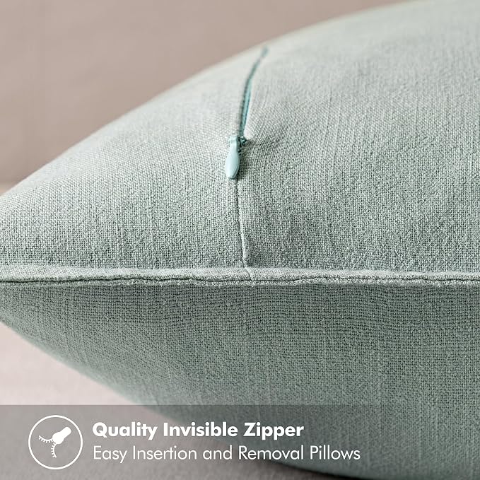 MIULEE Decorative Linen Euro Sham Pillow Covers 24x24 Aqua Green ​Boho - Image 3